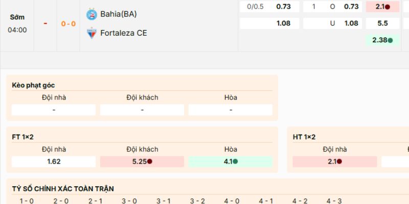 Các loại cược cơ bản nên tham gia của trận Bahia vs Fortaleza CE